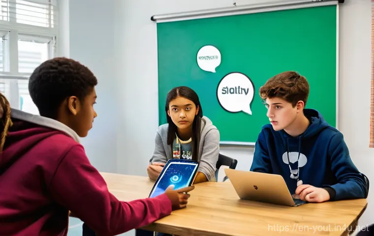 청소년지도사와 청소년 문제 해결 프로젝트 - **Digital Literacy & Critical Thinking Workshop:** A diverse group of five teenagers, aged 15-17, is...