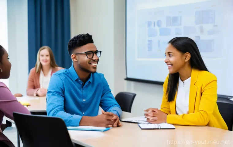 청소년지도사로서의 업무 개선 아이디어 - **Prompt:** A dynamic, modern school counseling office bathed in warm, natural light. A diverse fema...