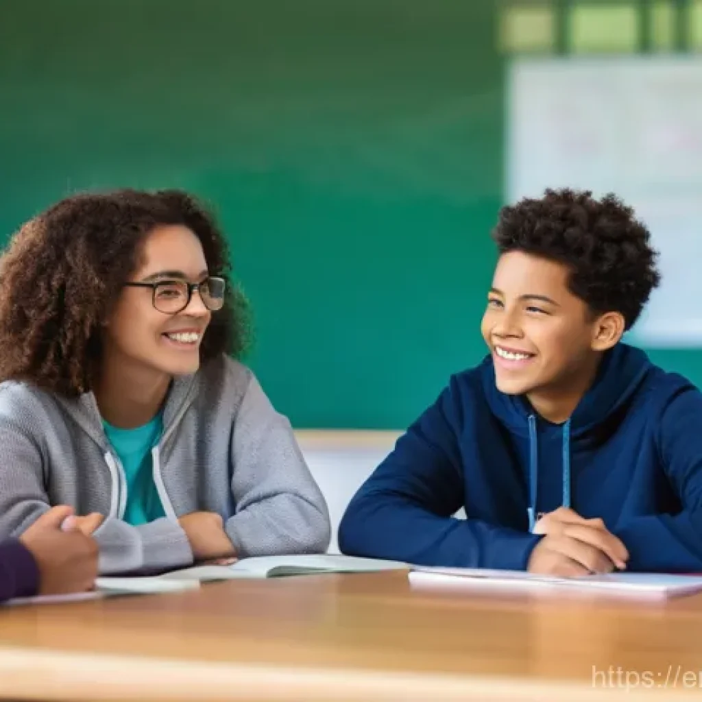 청소년지도사와 학교 연계 프로그램 - **Prompt:** A compassionate female youth counselor, in her late 30s with a warm, understanding smile...