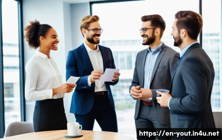 청소년지도사 이직 성공 사례 - A professional office setting showing a diverse group of adults engaged in a networking event. Peopl...