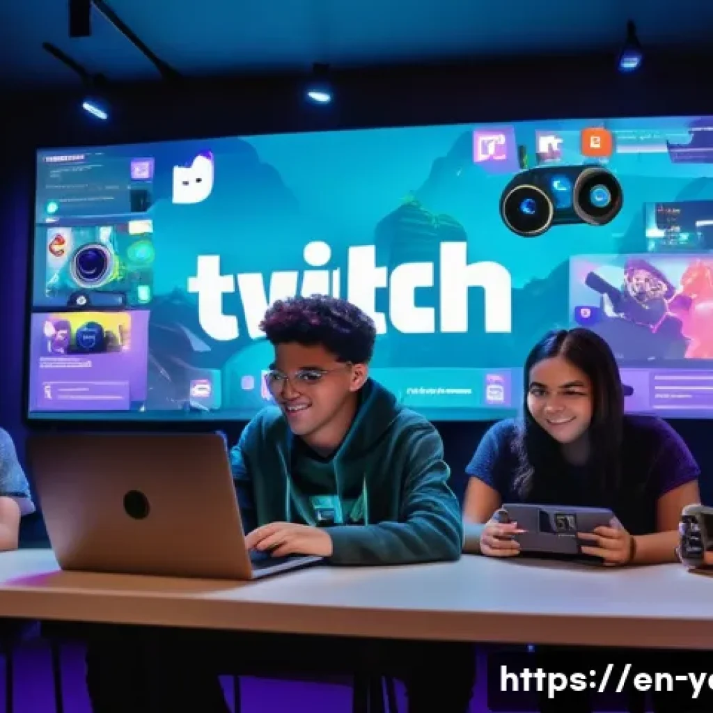 청소년지도사와 청소년 문화 콘텐츠 기획 - A vibrant digital youth community scene featuring diverse teenagers gathered around laptops and smar...